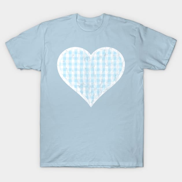 Distressed Soft Blue Gingham Heart T-Shirt by bumblefuzzies